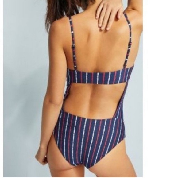 Onia Estelle Convertible One-Piece Swimsuit Blue Stripe Strapless - Picture 7 of 13